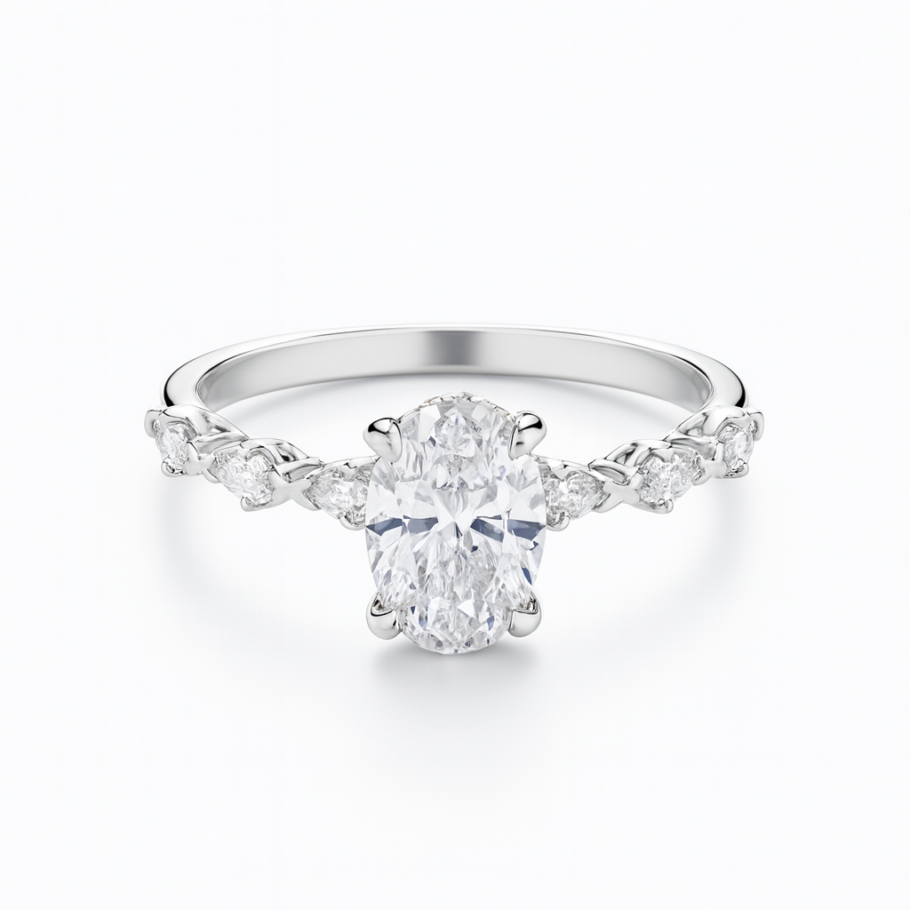 The Arabella, Oval-cut Centre with Marquise-cut Side Stones Diamond Ring