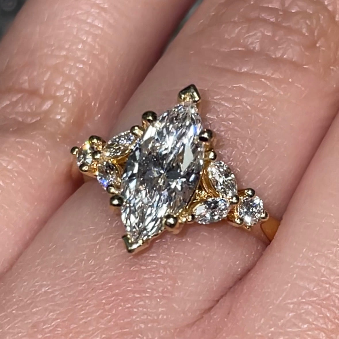 Marquise-Cut Diamond Ring with Cluster Shoulders in 18k Gold
