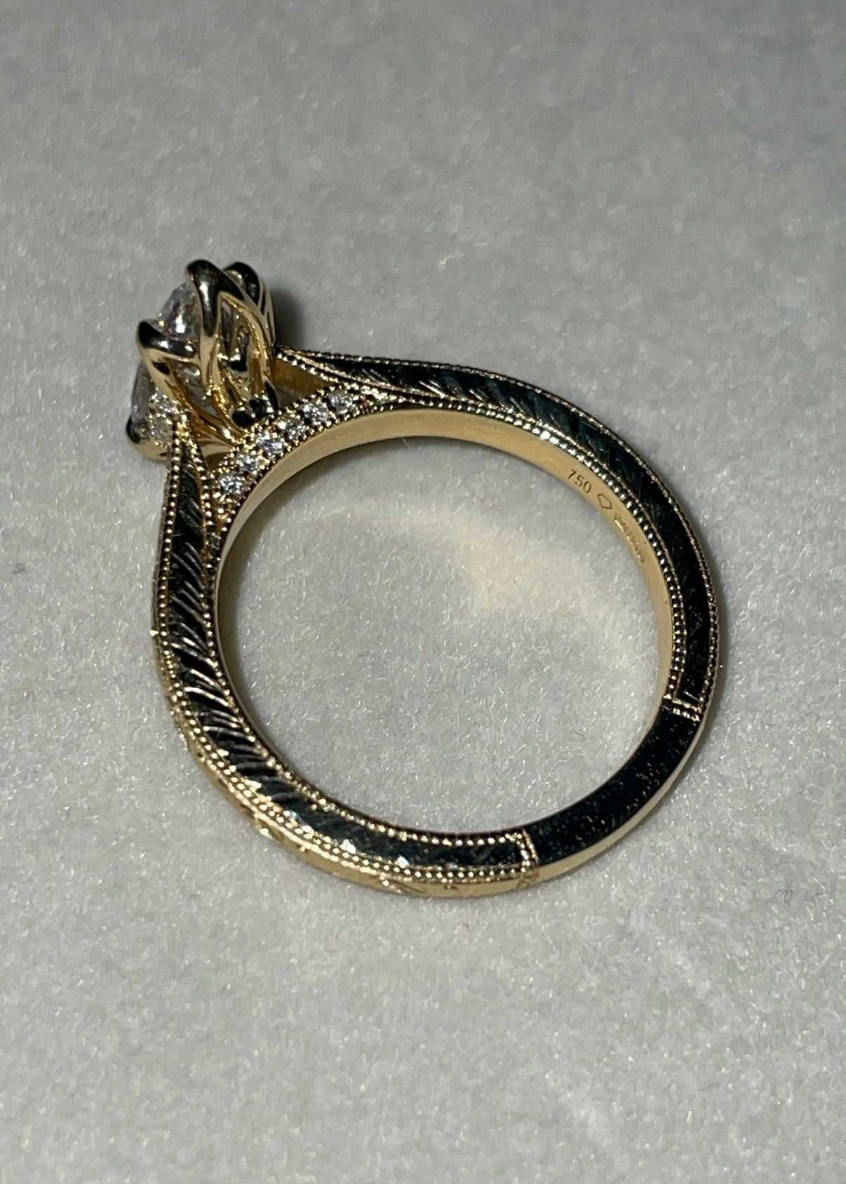 Marquise-Cut Diamond Ring with Hand-Engraved Details and Tulip Setting