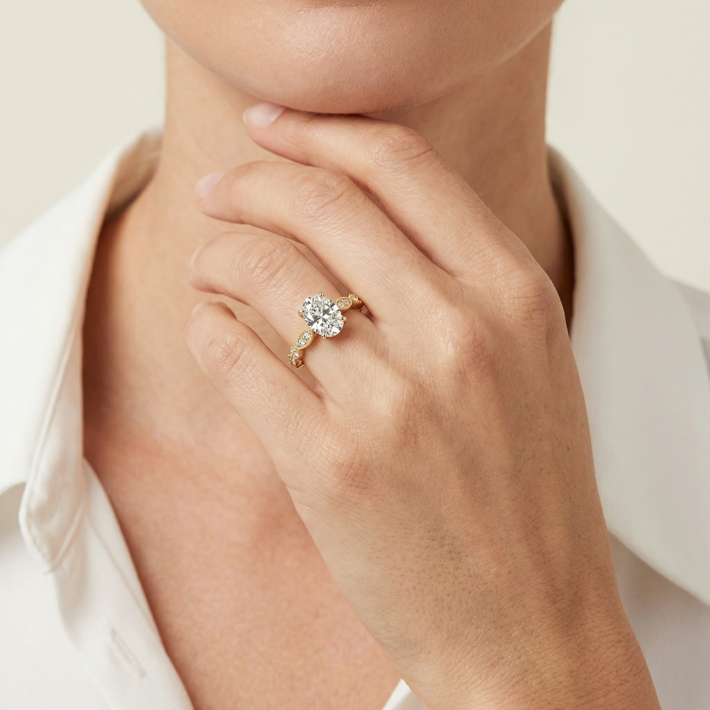 The Audrey, Oval-cut with Vintage Marquise Motif Diamond Ring