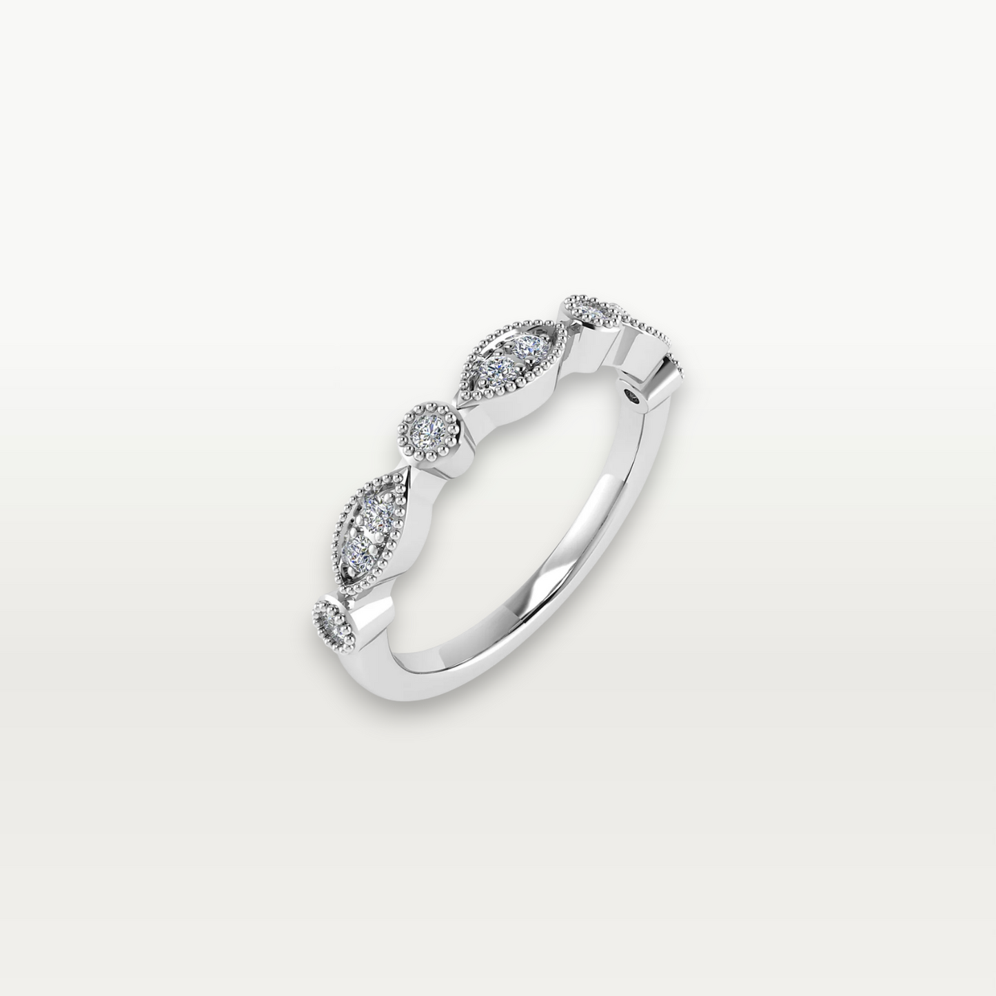 The Audrey Half Eternity Band with Vintage Marquise Motif Round Diamonds