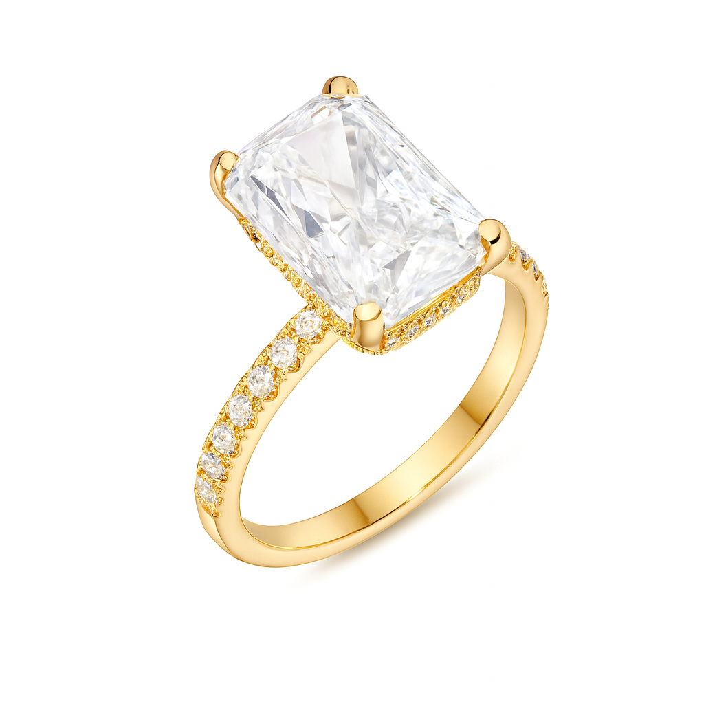 The Aurora, Radiant-cut Diamond Ring with Hidden Halo