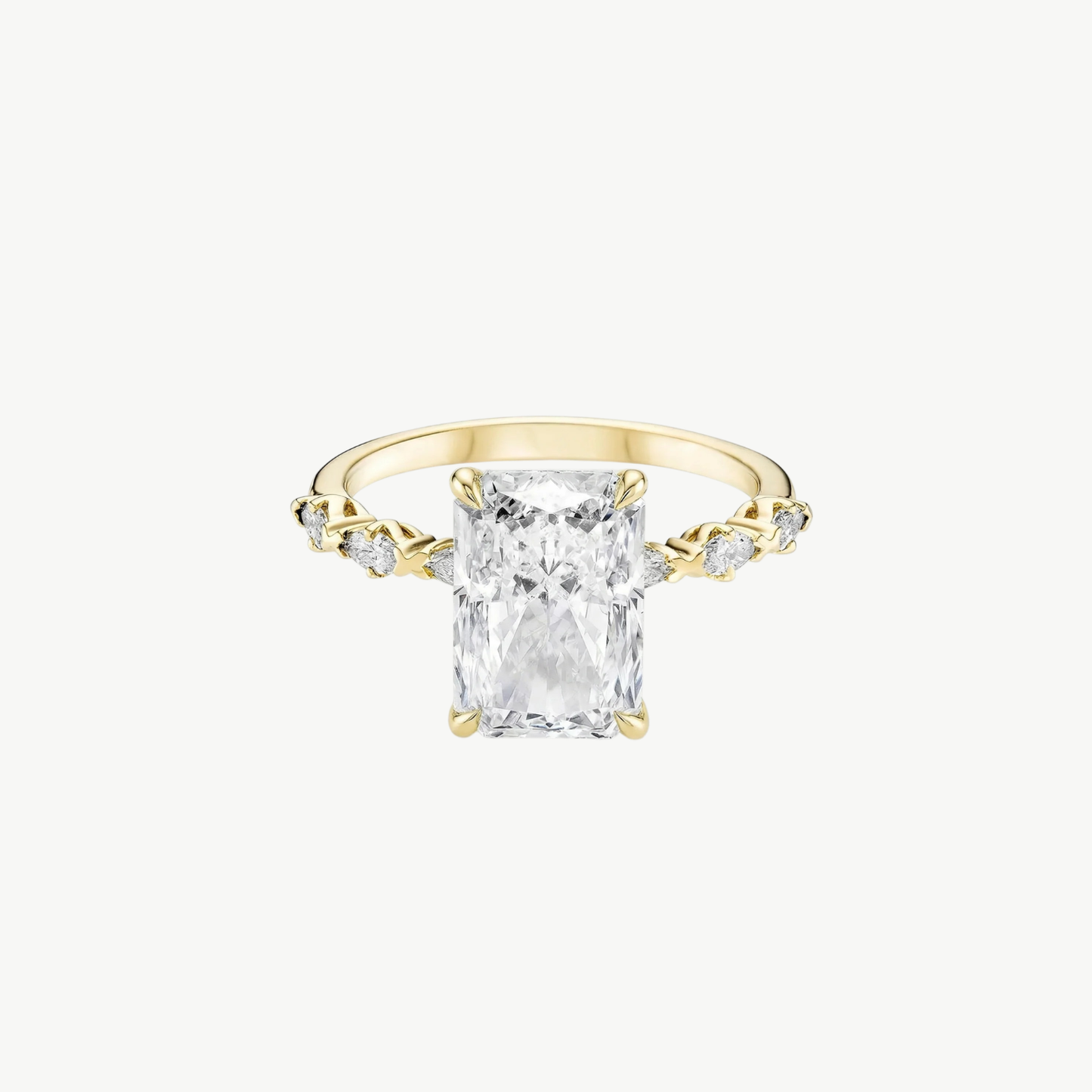 Radiant-Cut Diamond Ring with Marquise Shoulders in 18k Gold