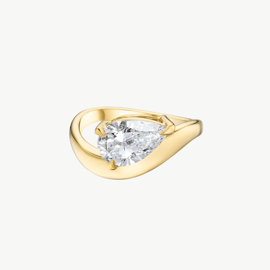 Pear-Cut Diamond Ring with Contoured Band in 18k Gold