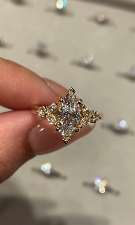 Marquise-Cut Diamond Ring with Cluster Shoulders in 18k Gold